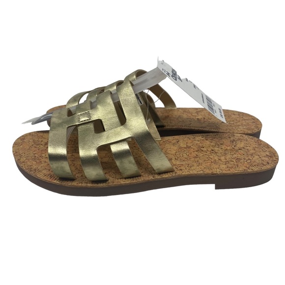 OshKosh B'gosh Girls Gold Open Toe Slide on Flat Sandals - Size 2 - Picture 2 of 7